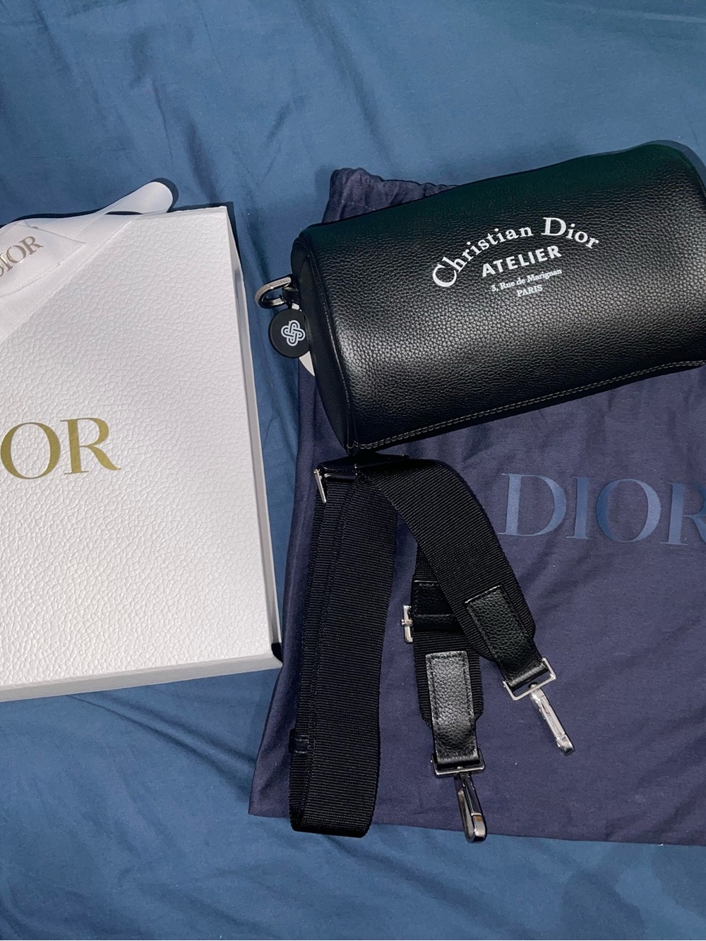 Authenthic DIOR Roller Leather Bag with Detachable Strap/ Full box and dust bag